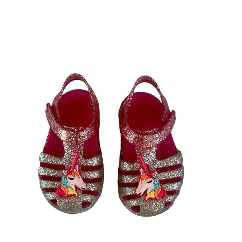 CROCS Pink Glitter Mary Jane Isabella unicorn Jelly Sandals Toddler Girl Size 6
